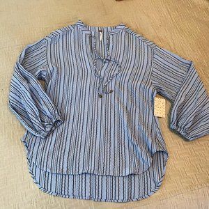 Free People Blue/Black Long Sleeve Blouse